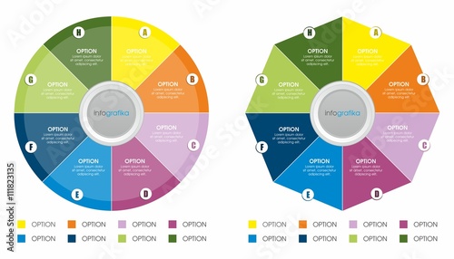 Dwie kolorowe biznesowe infografiki kołowe