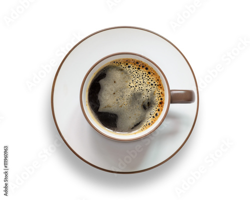 Top view of coffee cup isolated on white background.