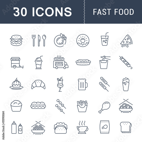 Set Vector Flat Line Icons Fast Food