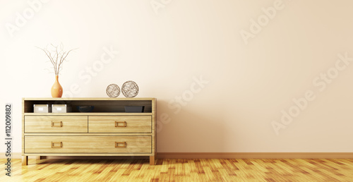 Interior with wooden dresser 3d rendering