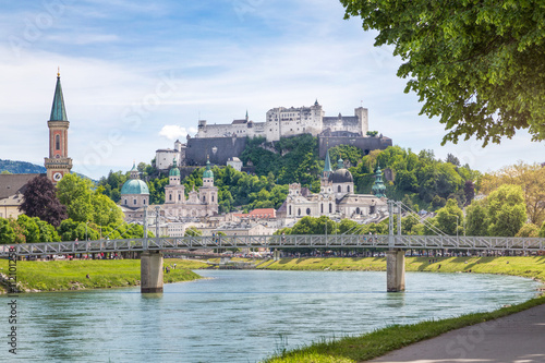 Salzburg Stadt with Salzach river and Hohensalzburg Castle, Salzburg, Austria