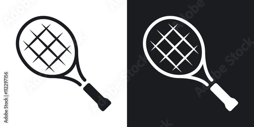 Vector tennis racket icon. Two-tone version on black and white background
