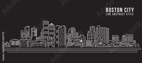 Cityscape Building Line art Vector Illustration design - Boston City