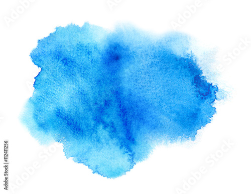 Vivid blue watercolor or ink stain with aquarelle paint blotch 