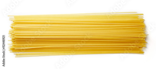 Spaghetti pasta isolated on white, from above