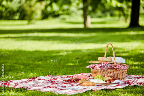Delicious picnic spread with fresh food