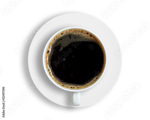 Top view of coffee cup isolated on white background.