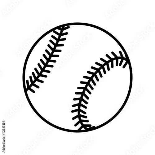 Baseball ball sign. Black softball icon isolated on white background. Equipment for professional american sport. Symbol of play, team, game and competition, recreation. Flat design Vector illustration