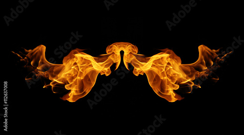 abstrakcyjne płomienie ognia przypominają skrzydło na czarnym tle