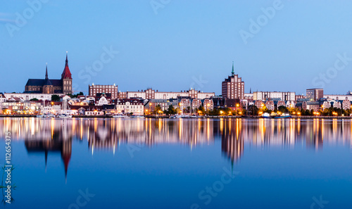 View to Rostock. River Warnow and City port.