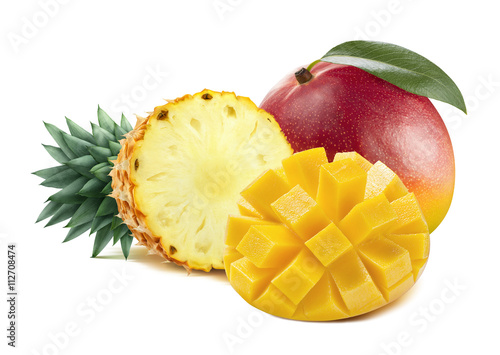 Mango banana pieces 2 isolated on white background as package design element