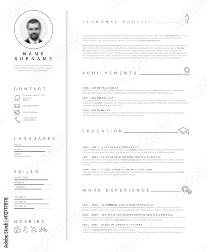 Minimalist resume cv template with nice typography