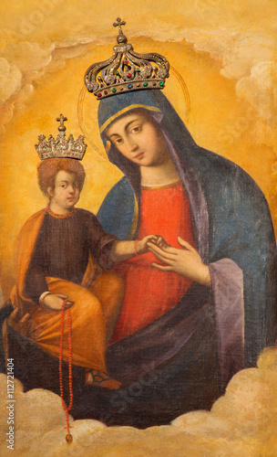 ROME, ITALY - MARCH 9, 2016: The Madonna with the child icon in church Basilica di Santa Maria del Popolo by A. Raggi from 17. cent.