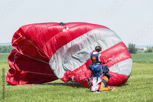 Parachutist after landing.