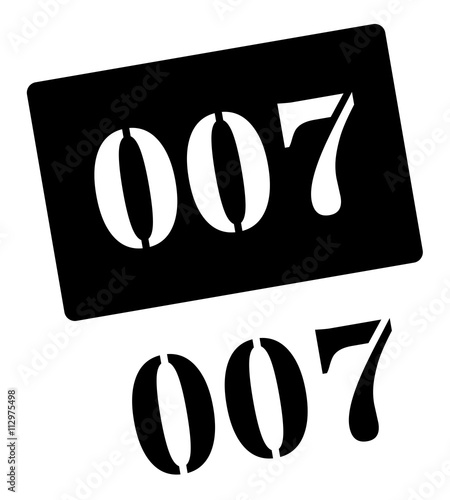 Zero zero seven black rubber stamp on white