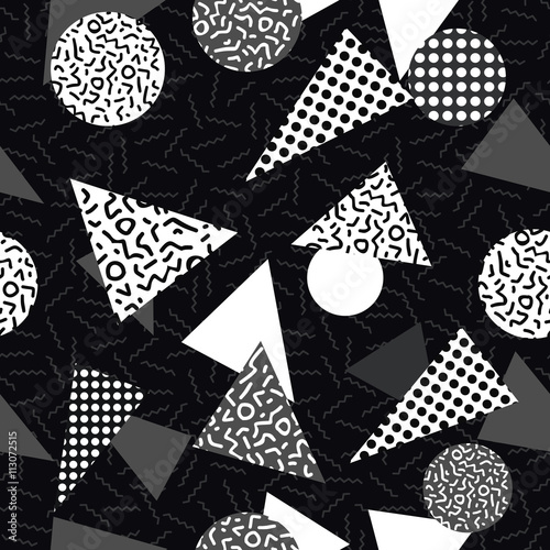 Black and white retro pattern with geometric shape