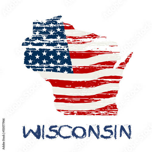 American flag in wisconsin map. Vector grunge style