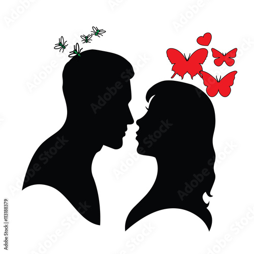 Psychology of relations. Family and relationship problems. Silhouette of man and woman. Divorce , broken family and broken heart. Different interests.Family problems.