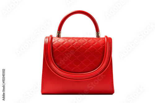 Red female leather bag on white background