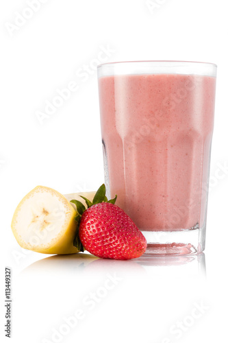 Strawberry and banana smoothie in glass