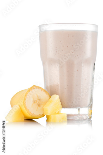 Pineapple and banana smoothie in glass