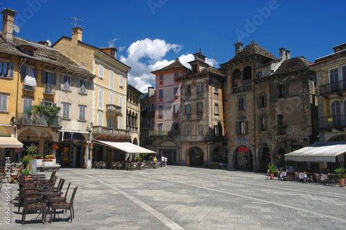 View on central square of Domodossola, Piedmont, Italy