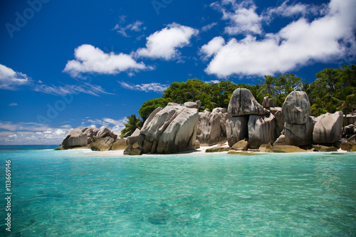 Seychelles, typical rocks and tropical view of an island