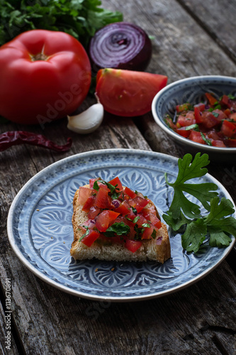 Mexican tomato salsa sauce and toasts