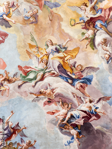 BRESCIA, ITALY - MAY 23, 2016: The Glory of Santa Eufemia fresco on the wault of presbytery of Sant'Afra church by Antonio Mazza (18. cent.) by Antonio Mazza and Carlo Innocenzo Carloni.