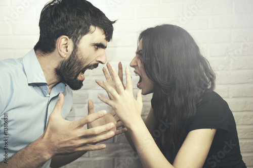 woman and man in fight