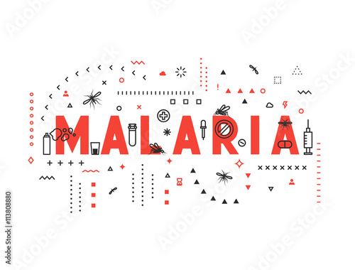 Design concept epidemic of malaria. Modern line style illustration. Concepts of words malaria, style thin line art, design banners for website and mobile website. Easy to edit.