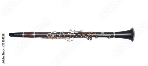 Brass black clarinet isolated on white background