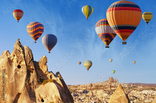 Hot air ballooning near Uchisar castle, Cappadocia