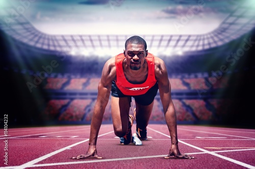 Composite image of athlete man in the starting block