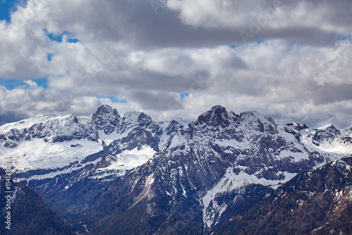 Winter morning landscape of Marmolada summit in Dolomites