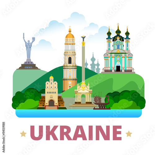 Ukraine country design template Flat cartoon style web vector