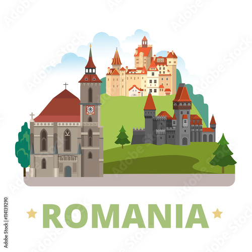 Romania country design template Flat cartoon style web vector
