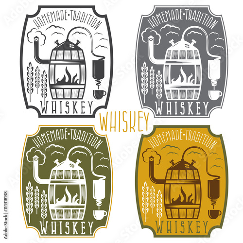 vintage vector labels of whiskey with home alcohol machine