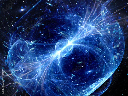 Blue glowing gravitaional wave with gamma ray force field backgr