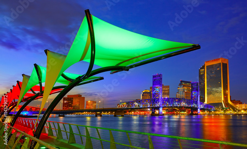 Jacksonville skyline sunset river in Florida