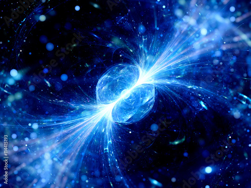 Blue glowing gamma ray burst in space