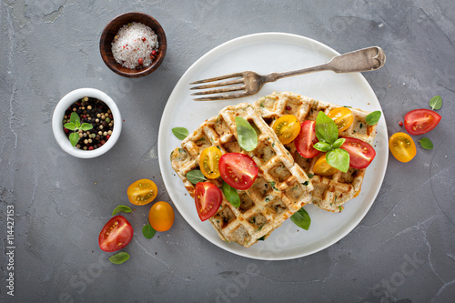 Vegetable and cheese savory waffles