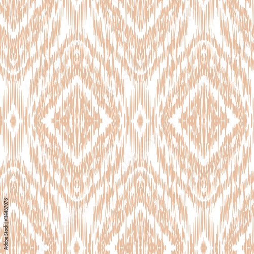 Seamless pattern Tribal Art Ikat Ogee in traditional classic beige and white colors. Boho style.