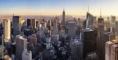 New York skyline at sunset, USA.