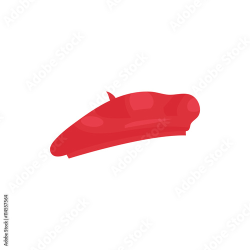 Red French felt beret icon, cartoon style