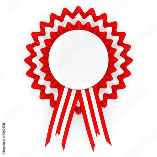 Red and White Rosette with Blank White Badge 3D Illustration