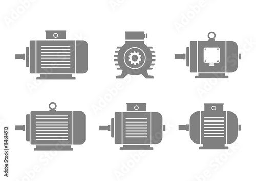 Grey electric motor icons on white background