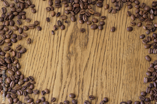 Background of oak boards with coffee beans