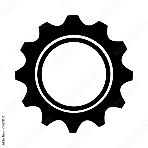 black and white settings icon front view over isolated background, vector illustration 
