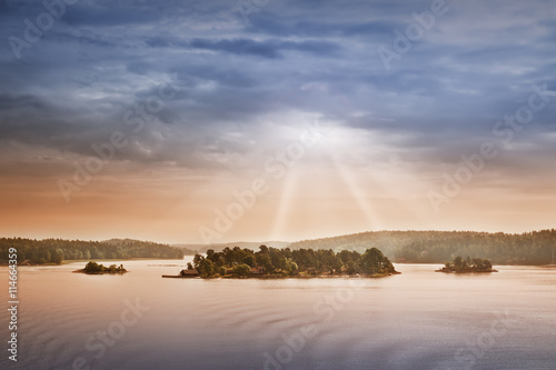 Small islands in the morning near to Stockholm. Swedish landscape